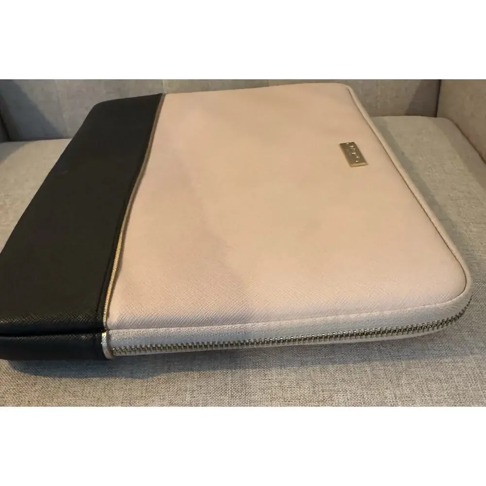 Kate Spade Black & Pink Laptop Computer Padded Case Sleeve Zip Saffiano Leather